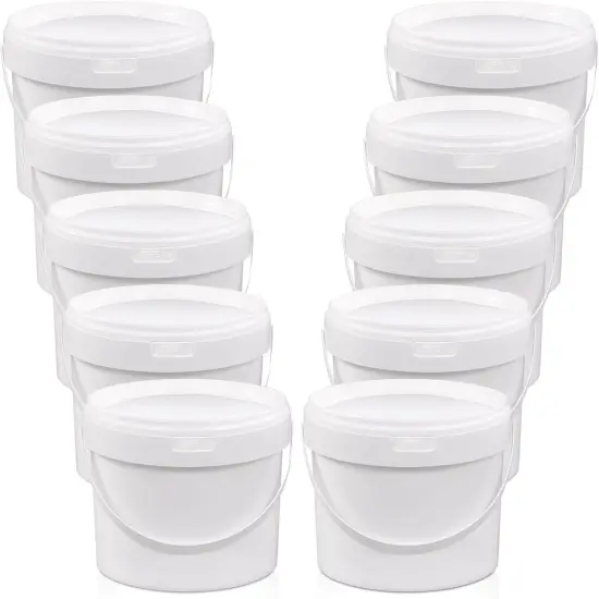 10 Pack White Plastic Bucket with Handle and Lid {1}
