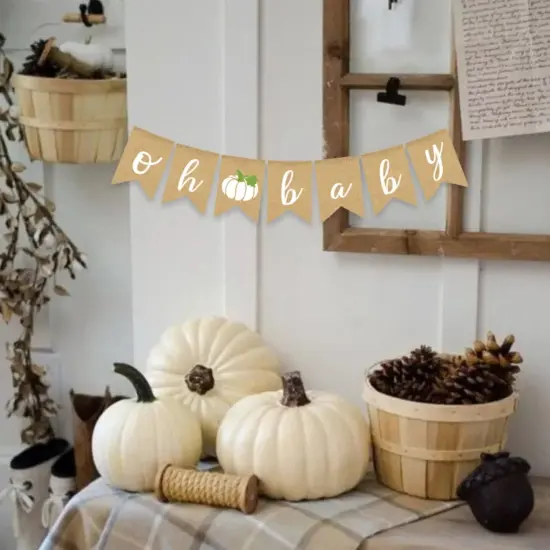 White Pumpkin Baby Shower Fall Banner Gender Neutral Autumn {4}