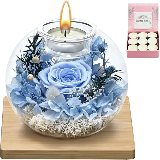 Eternal Preserved Real Rose with 18 Scented Candle Set {1}