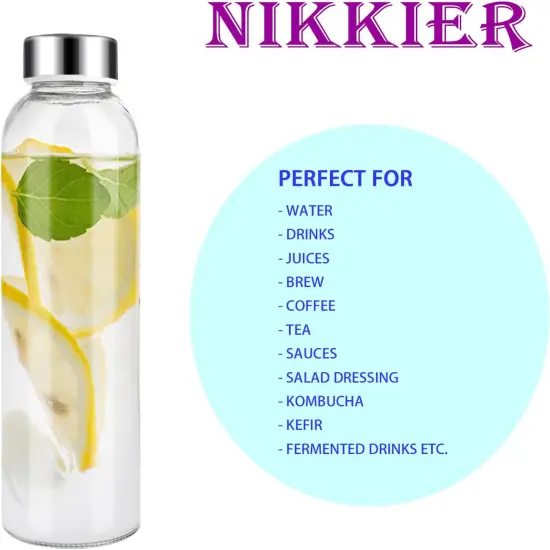 Clear Glass Bottles with Lids 6pcs Set 18oz,Reusable Glass Water Bottle {4}