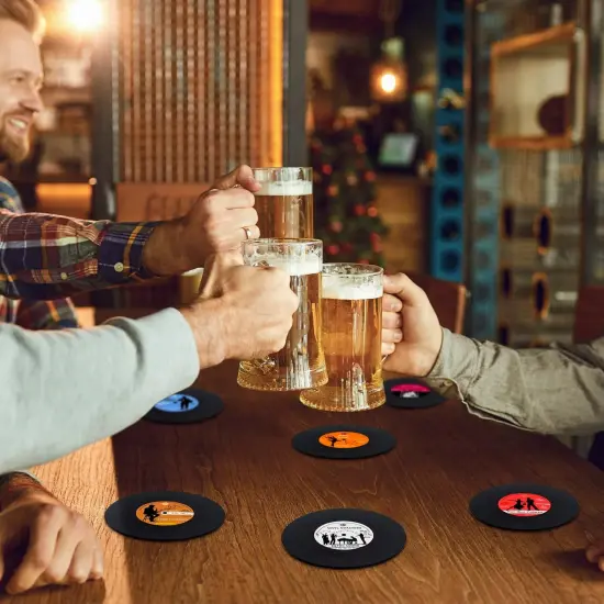Funny Retro Vinyl Record Coasters with Player {2}