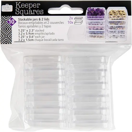 The Beadsmith Personality Case &ndash; 2 Clear Square Stacker Jar Set &ndash; Each Stack Measures 1.25 x 2.3 inches - Total 10 Jars and 2 lids, for Storage of Small Items, Crafts, Jewelry, Hardware {6}