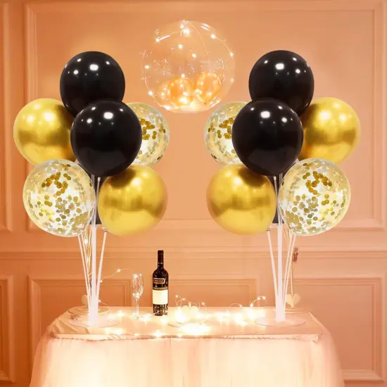 Black and Gold Party Decorations - Balloon Stand Table Centerpieces (Set 4) {3}