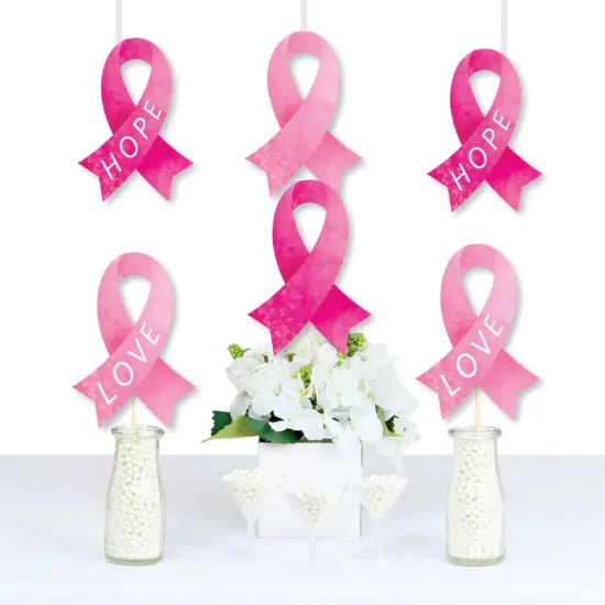 Big Dot of Happiness Pink Ribbon DIY Decorations - Breast Cancer Awareness Double-Sided Paper Ribbon-Shaped Essentials - Set of 20 {3}