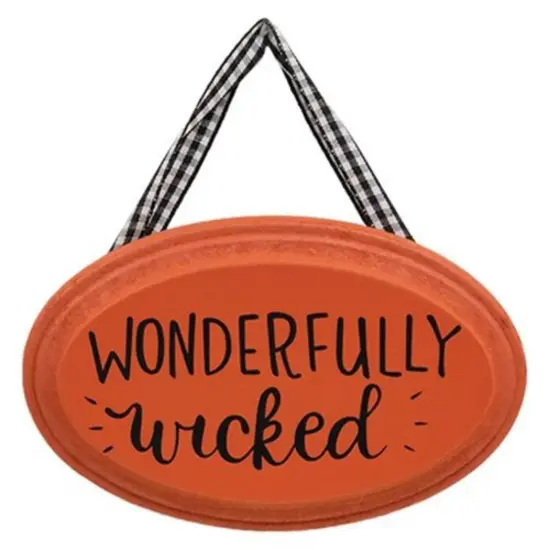 Halloween Black and Orange Wooden Ornaments Collection with Fabric Hangers and Painted 3 Asstd. {2}