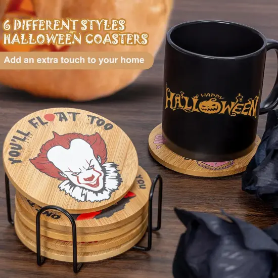 6Pcs Horror Movie Character Spooky Coasters Gift Set with Holder {4}