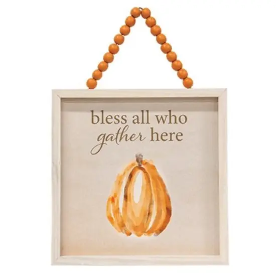 Autumn Beaded Signs with Pumpkin Graphic and Seasonal Text for Home Decor 2 Asstd. Happy Fall {9}