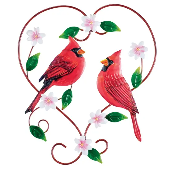 Collections Etc Hand-Painted Cardinal Heart Metal Wall Art {2}