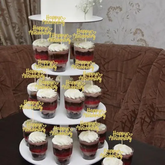 24 PCS Happy Anniversary Cupcake Toppers - Gold {5}