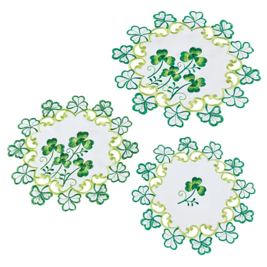 Collections Etc Embroidered Shamrock Leaves Cutwork Table Linens {2}