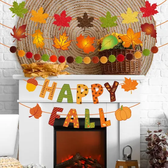 5Pcs Autumn Thanksgiving Garland Decorations Happy Fall Paper Banner {3}