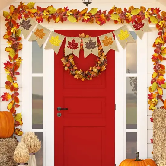 Fall Burlap Banner Glitter Maple Leaf {5}