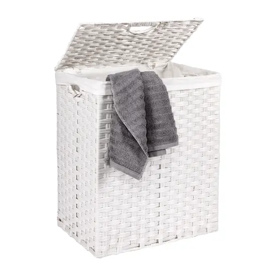 Seville Classics Handwoven Lidded Laundry Hamper White {5}
