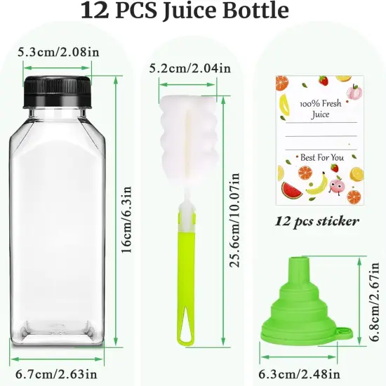 Plastic Juice Bottles with Caps 12 pcs -12oz Reusable Juice Containers {2}