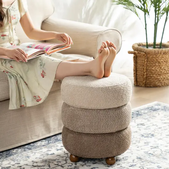 Modern Gradient Upholstered Storage Ottoman or Accent Stool with Rubberwood Ball Feet Brown {2}
