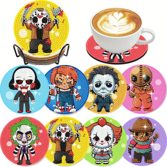 8 PCS Halloween Diamond Art Coasters Kit-Horror Diamond Painting Coasters {1}