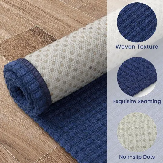 Woven Runner Rug 2x5 Ft Washable Runners for Hallways Cotton Non Slip Rubber Backed Kitchen Runner Braided Indoor Floor Carpet for Entryway, Hallway, Kitchen, Bedroom, Royal Blue/Navy {2}