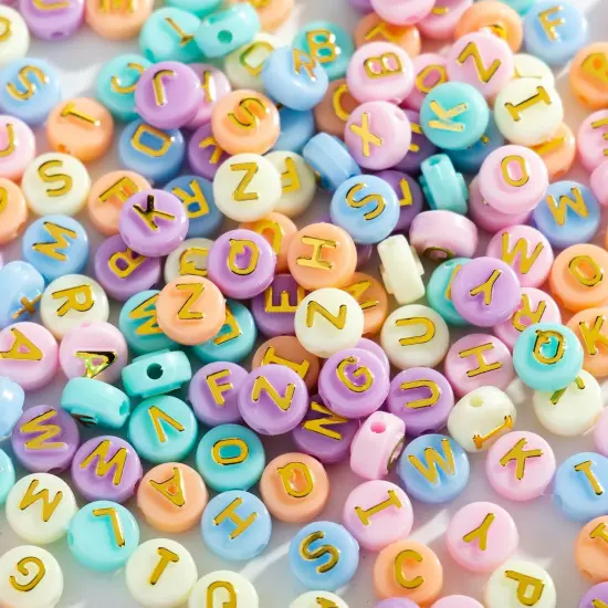 Mix Candy Color Acrylic Raised Round Large Hole Letter Alphabet Beads Flat Disc Coin for DIY Friendship Bracelet Necklace Jewelry Making Supplies Kit Bulk {5}