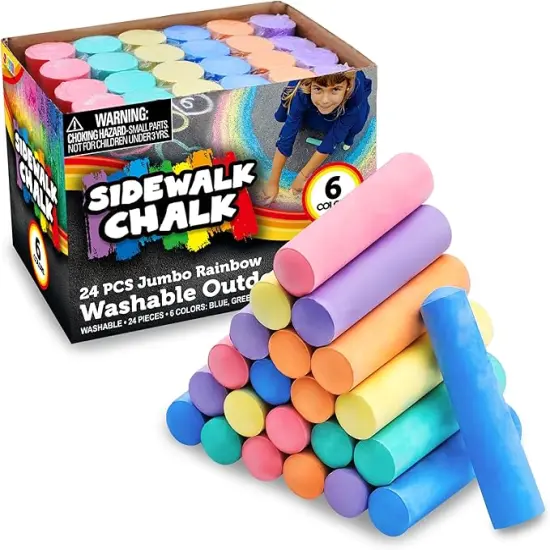 24 PCS Washable Sidewalk Chalks Set Non-Toxic Jumbo Chalk for Schools, Outdoor Art Play, Paint on Chalkboard, Blackboard and Playground (6 Colors)) {1}