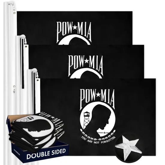 POW MIA | Flag 3x5 Ft, 3-Pack, Double-sided, Embroidered Polyester By G128 {1}