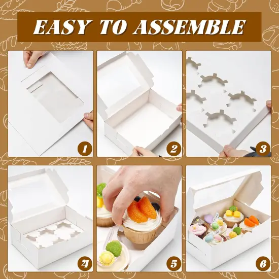 Cupcake Boxes with Inserts 6 Holders, White Standard Bakery Boxes with Window Food Grade Cupcake Containers 6 Count for Muffins, Pack of 15 {5}