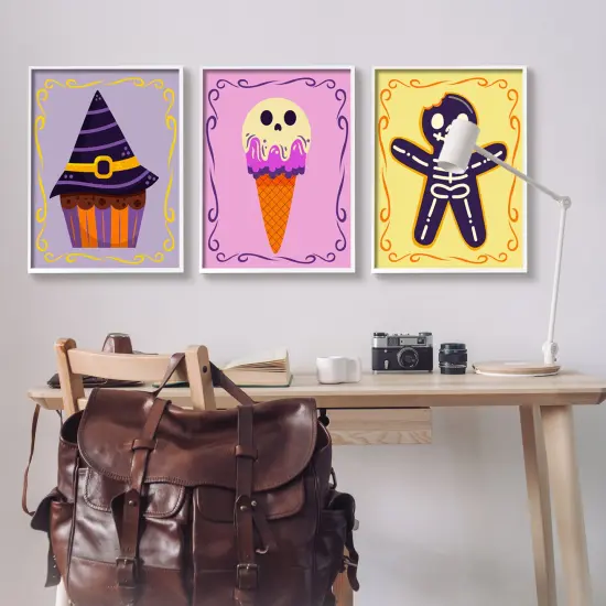 Varied Halloween Desserts 3pc Framed Giclee Art Set White {7}