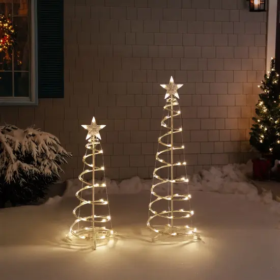 Northlight LED Lighted Spiral Outdoor Christmas Trees - 3' and 4' - Warm White Lights - Set of 2 {4}
