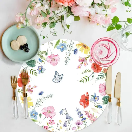 Paper Placemats Disposable 50 Pack Spring Flowers Place Mats 13.4 Inch Round Decorative Butterfly Wildflower Table Mats for Spring Birthday Bridal Wedding Party Supplies {4}