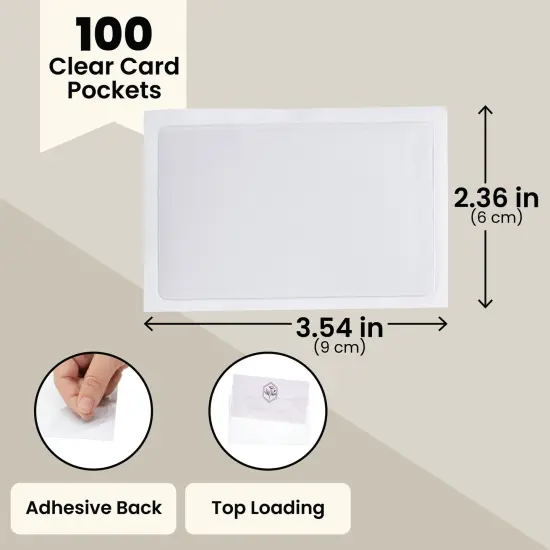 100-Pack Clear Business Card Pockets Holders 3.75x2 In, Self-Adhesive Top Load Plastic Protector and Sleeves Labels, Bulk Set for Storage, Organization, Labeling {3}