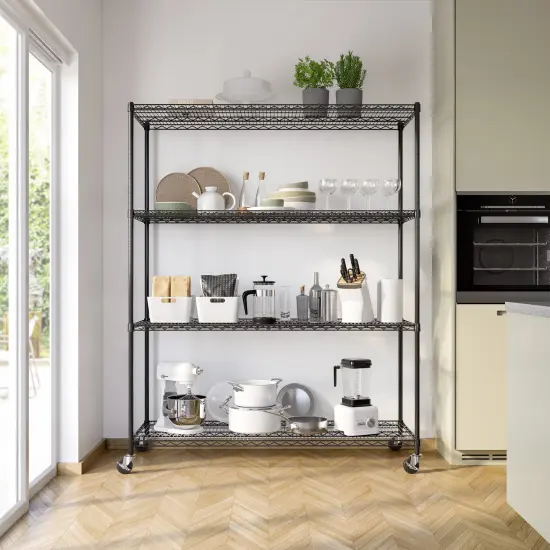Seville Classics UltraDurable 4-Tier NSF Steel Shelving, 60" W x 24" D x 76" H Black {1}