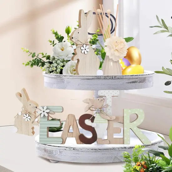 Easter Wooden Sign – Rustic Bunny Décor for Tiered Tray, Table, Mantel & More {5}