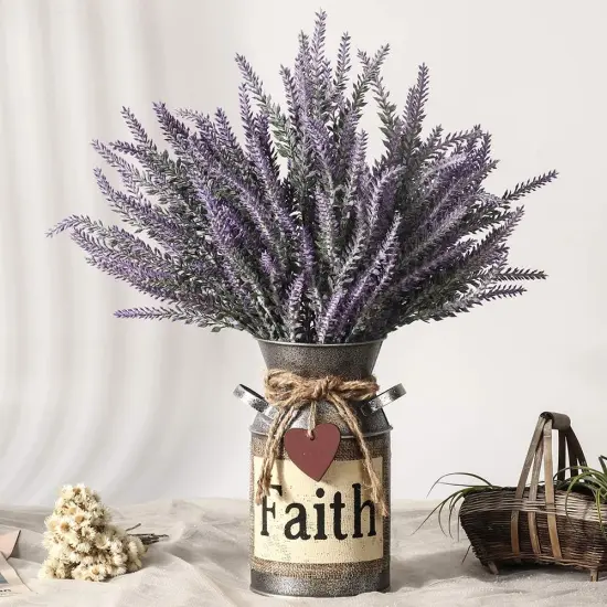Rustic Artificial Lavender in "Faith" Metal Vase {1}