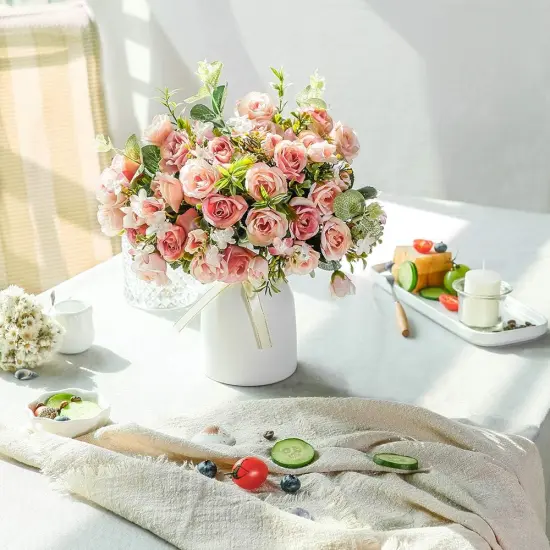Elegant Artificial Silk Rose Bouquet with Vase &ndash; Perfect for Home, Office & Event D&eacute;cor {7}