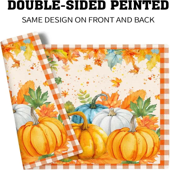 Set of 4 Fall Thanksgiving Linen Placemats - 12x18 Inch (Pumpkin) {5}