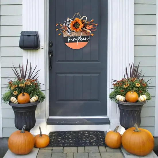 Fall Wreath Hey There Pumpkin Welcome Hanging Sign (Orange) {5}