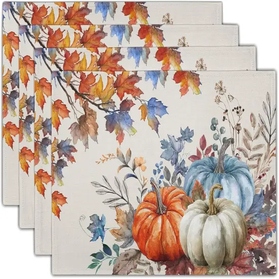 Set of 4 Blue and Orange Pumpkin Fall Placemats - 12 x 18 Inch {1}