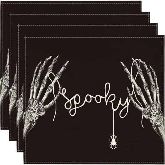 Skeleton Hand Halloween Placemats Set of 4(Black/Beige) {6}