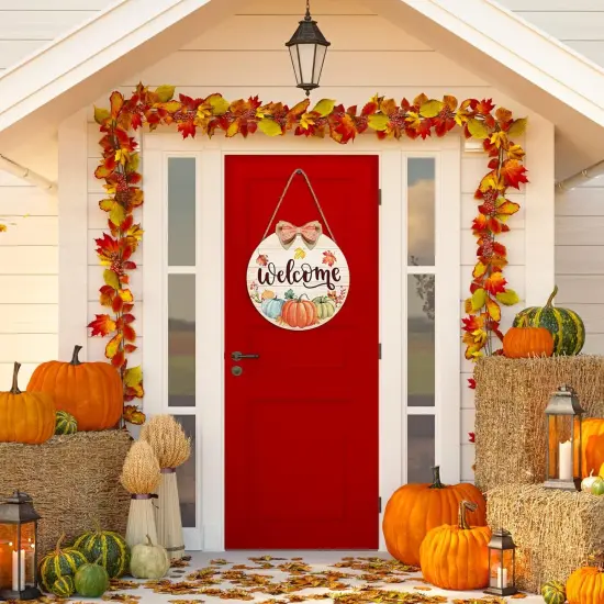 Door Sign Fall Welcome Sign Autumn Pumpkin Wood Door(Pastel shades) {5}