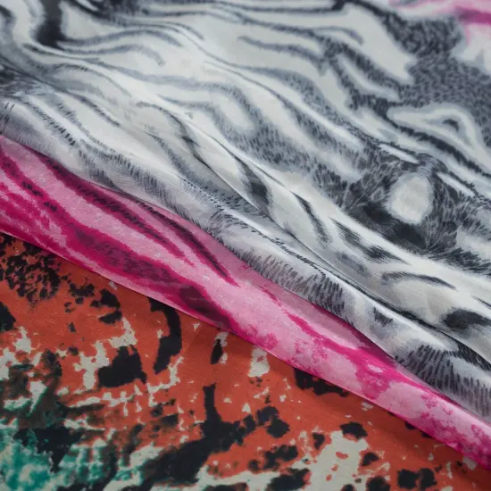 1 Yard Silk Chiffon with Green, Pink & White Python and Zebra Print Fabric 51" Wide for Maxi Dresses & Tops {3}