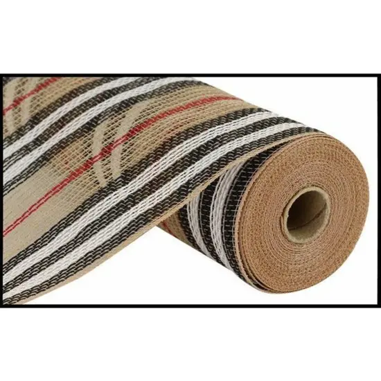 10.25" Jute Stripe Mesh Ribbon: Natural/Black/White (10 Yards) {1}