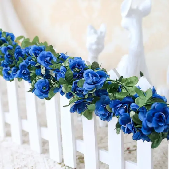 5pack Artificial Rose Rattan Garland Fake Rose Vine Hanging Rose Ivy Navy Blue Flowers Home Hotel Office Wedding Party Garden Craft Art Decoration {2}