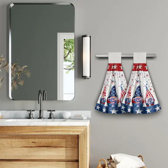 2PCs USA Gnome Kitchen Hanging Towels Memorial Veteran Day Patriotic Hand Tie Towel with Loop & Hook America Flag 4th of July Stars Soft Dish Cloth Fast Drying for Bathroom Farmhouse Home Decor {5}