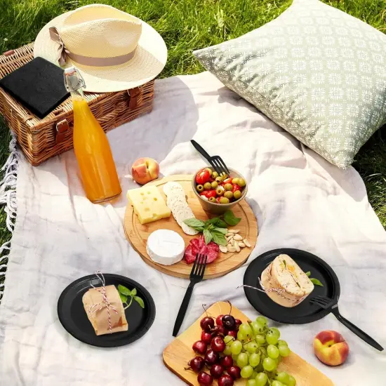 96 Pcs Party Plates, Black Paper Plates and Napkins, Disposable Tableware Set, Party Supplies {5}