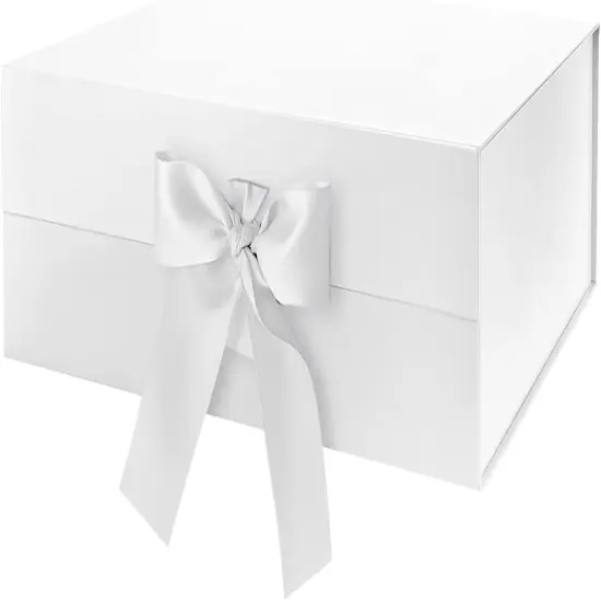 Large Gift Box with Lid for Presents, Mom Day White Magnetic Gift Box with Ribbon, Bridesmaid Proposal Box, Luxury Gifts Box (Glossy White) {1}
