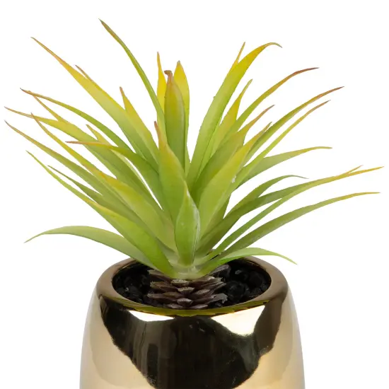 Northlight Artificial Agave Plant in Gold Ceramic Pot - 7" Green {6}