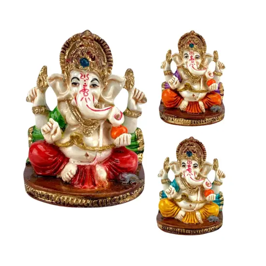 Acrylic Ganesh Statue 2.25 Inch Hindu Lord Ganesha Mini Idol Statue for Home Office Car Dashboard India God Figurine Temple Pooja Room Diwali Navrathri Wedding Gift (1 Pc) Orange {4}