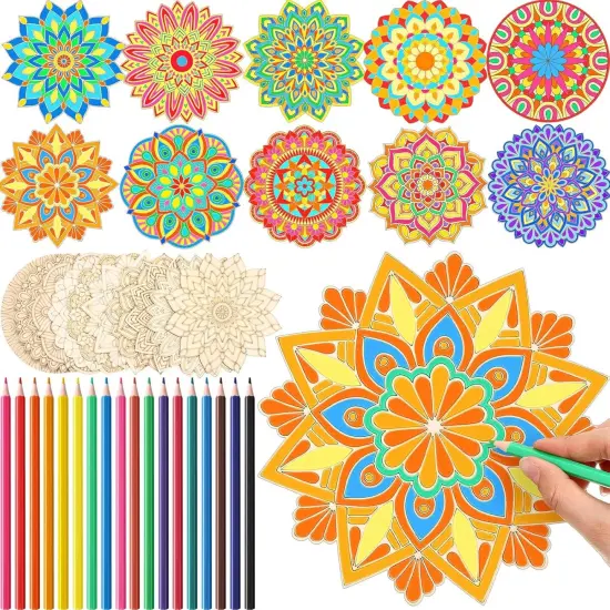 28 Pcs Wooden Mandala Painting Set {1}