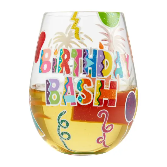 Enesco Lolita Stemless Birthday Bash Hand Painted Wine Glass {4}