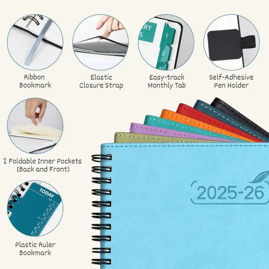 2 Year Monthly Planner 2025-2026 Medium Size 7" x 9" (Jan 2025 - Dec 2026) Spiral Calendar Book with Tabs, 120 GSM Thick Paper, Storage Pockets & Notes, PU Leather Softcover in Lavender {2}