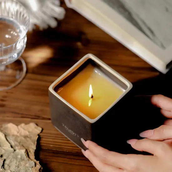 Candles for Home Scented, Modern Rustic Ceramic Candle Jar, Soy Candles Non Toxic in Elegant Ceramic Jar, Dark Leather & Oud {4}